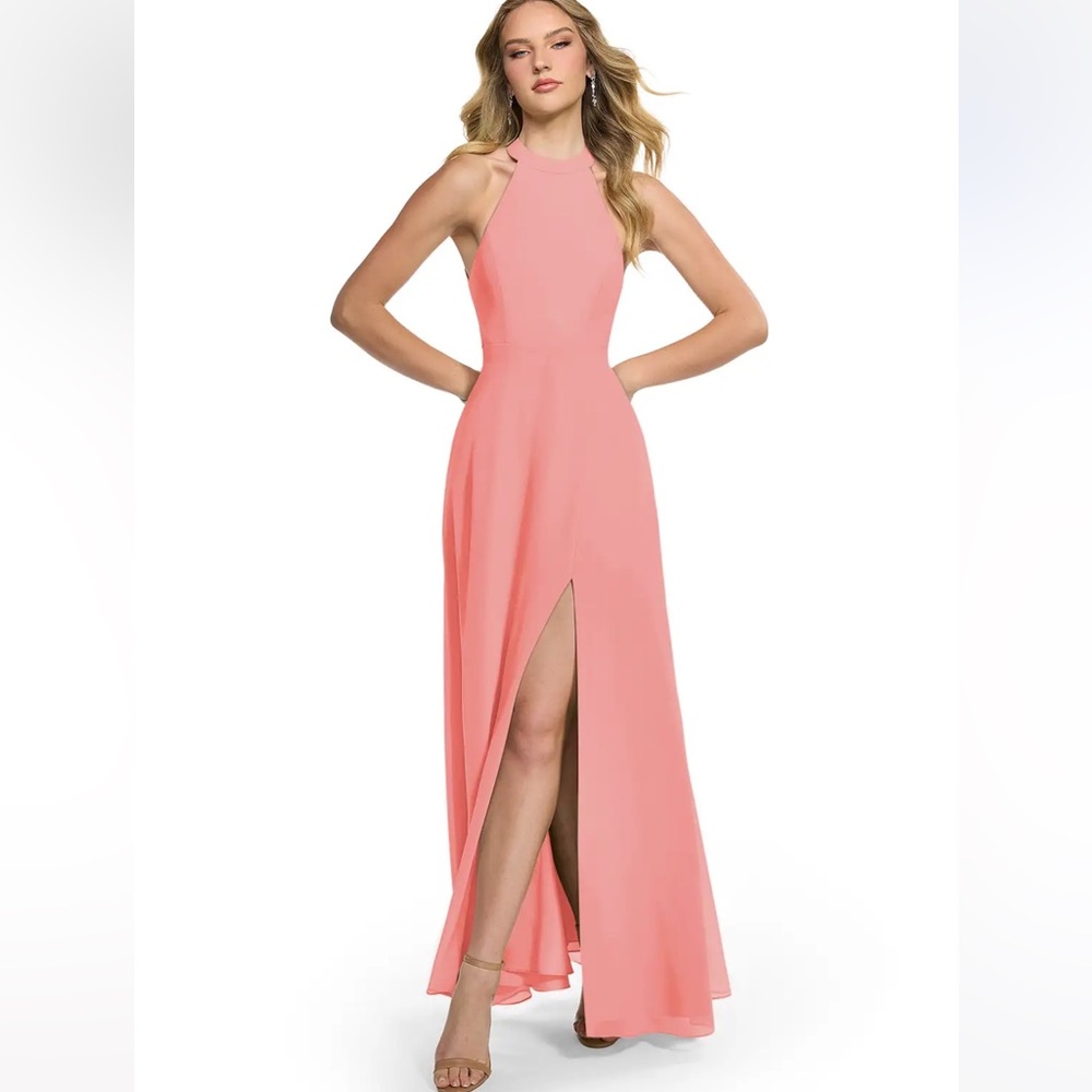 Azazie Coral Halter Maxi Dress